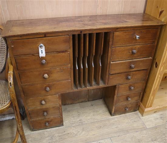 A stained pine desk superstructure W.96cm